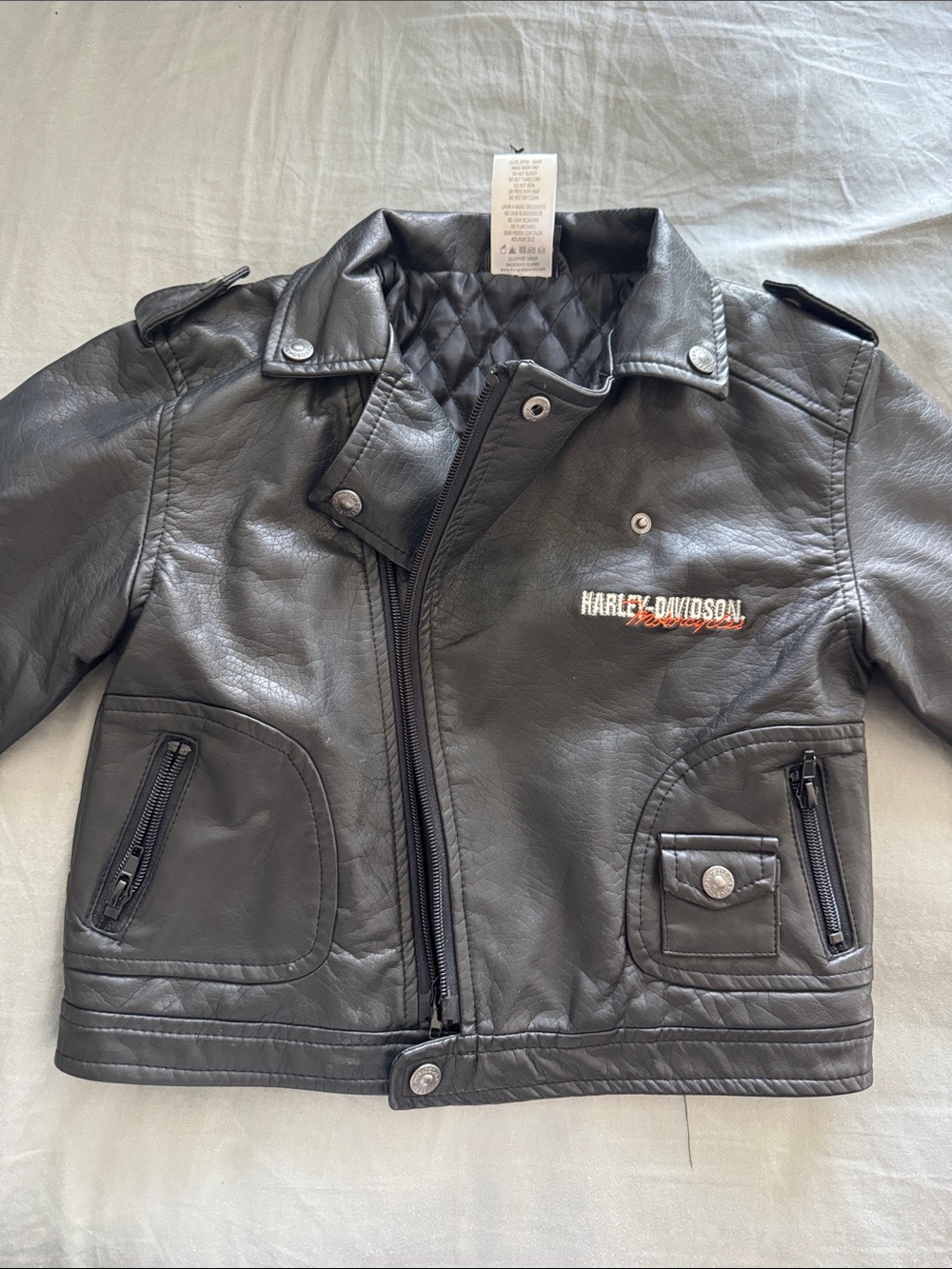 Harley-Davidson Kids Black Faux Leather Moto Jacket with Embroidered Logo